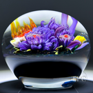 Melissa Ayotte 2024 Glass Art Paperweight Flamework Flower Bouquet on Dichroic Blue