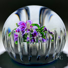 Ken Rosenfeld 2017 Glass Art Paperweight Large Flamework Purple Geraniums on Transparent Blue