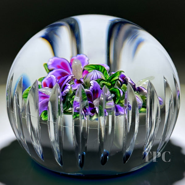 Ken Rosenfeld 2017 Glass Art Paperweight Large Flamework Purple Gerani