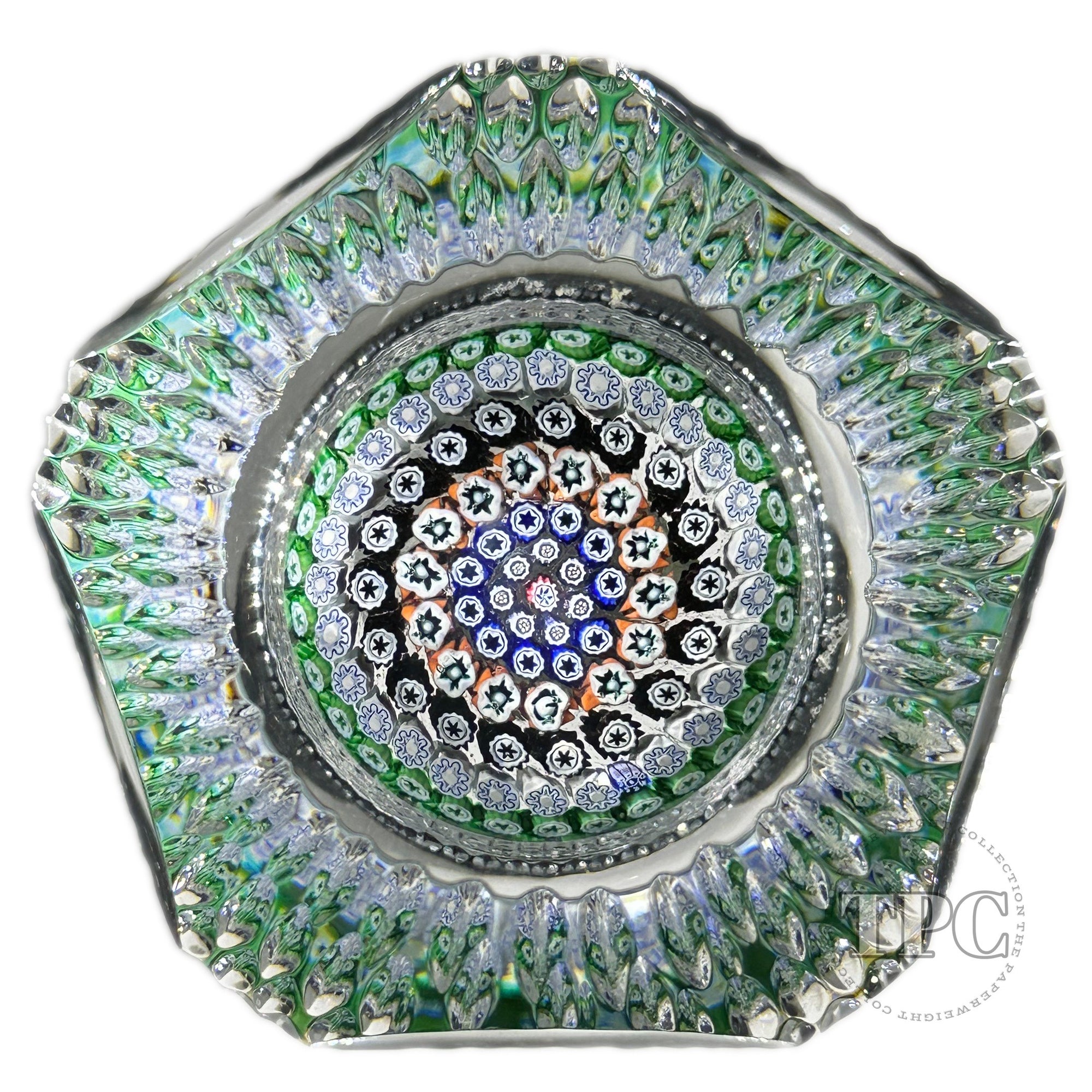 Whitefriars 1974 Glass Art Paperweight Colorful Concentric Millefiori with Toothpick Faceting