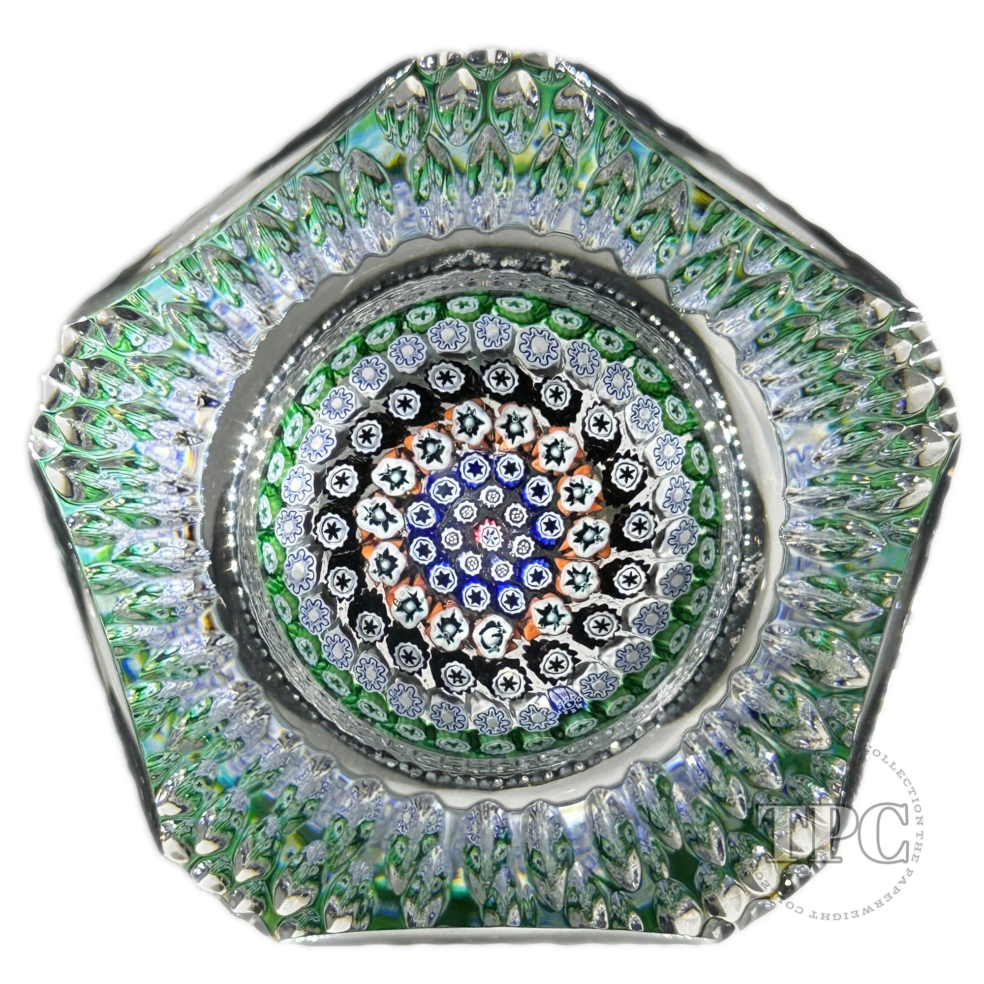 Whitefriars 1974 Glass Art Paperweight Colorful Concentric Millefiori with Toothpick Faceting