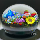 Ken Rosenfeld 2023 Glass Art Paperweight Large Flamework Flower Bouquet with Pick Clichy Roses