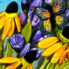 Cathy Richardson 2023 Glass Art Paperweight Flamework Monarchs & Cornflowers 1 of 1