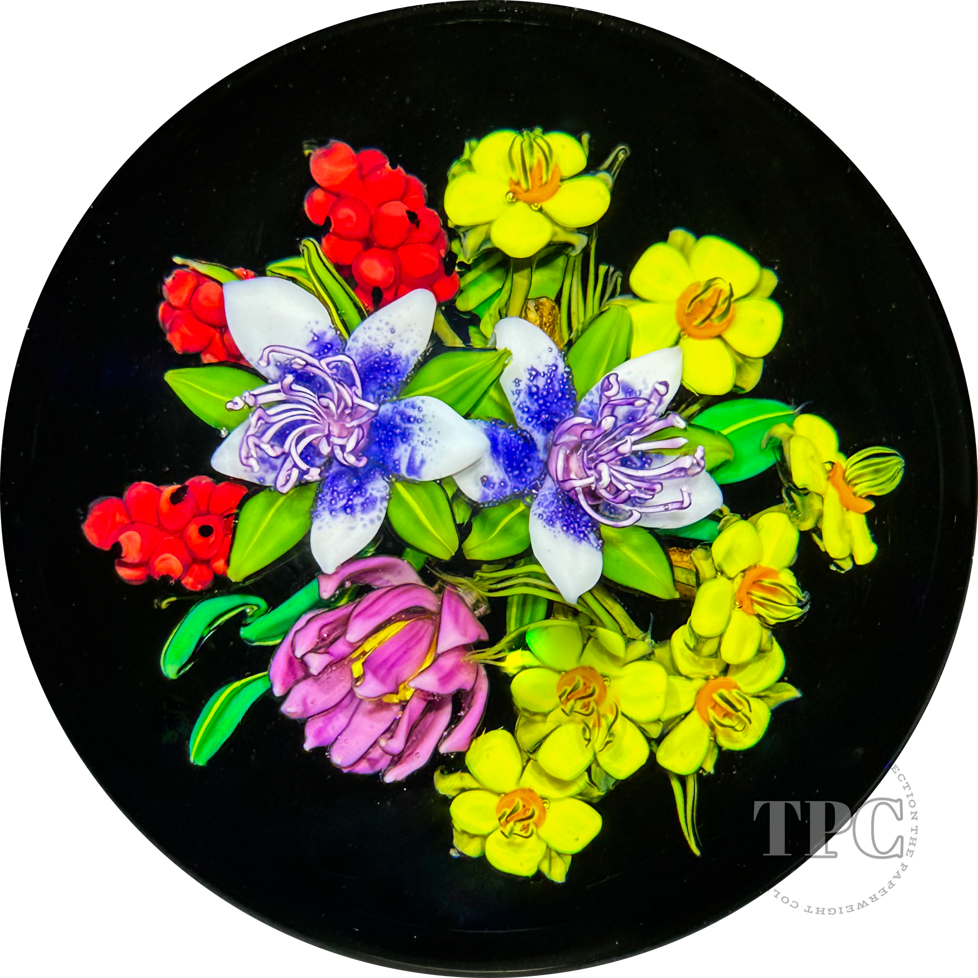 Ken Rosenfeld 2024 Glass Art Paperweight Large Flamework Flower & Berry Bouquet