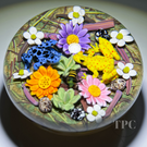 Clinton Smith 2024 Glass Art Paperweight Flamework Poison Dart Frogs with Flowers & Bee