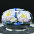 Rick Ayotte 1999 LE Glass Art Paperweight Flamework Pink Roses with Blue Forget-me-nots