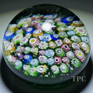Antique Riedel Glass Art Paperweight Colorful Closepack Millefiori on Mica Infused Green Ground
