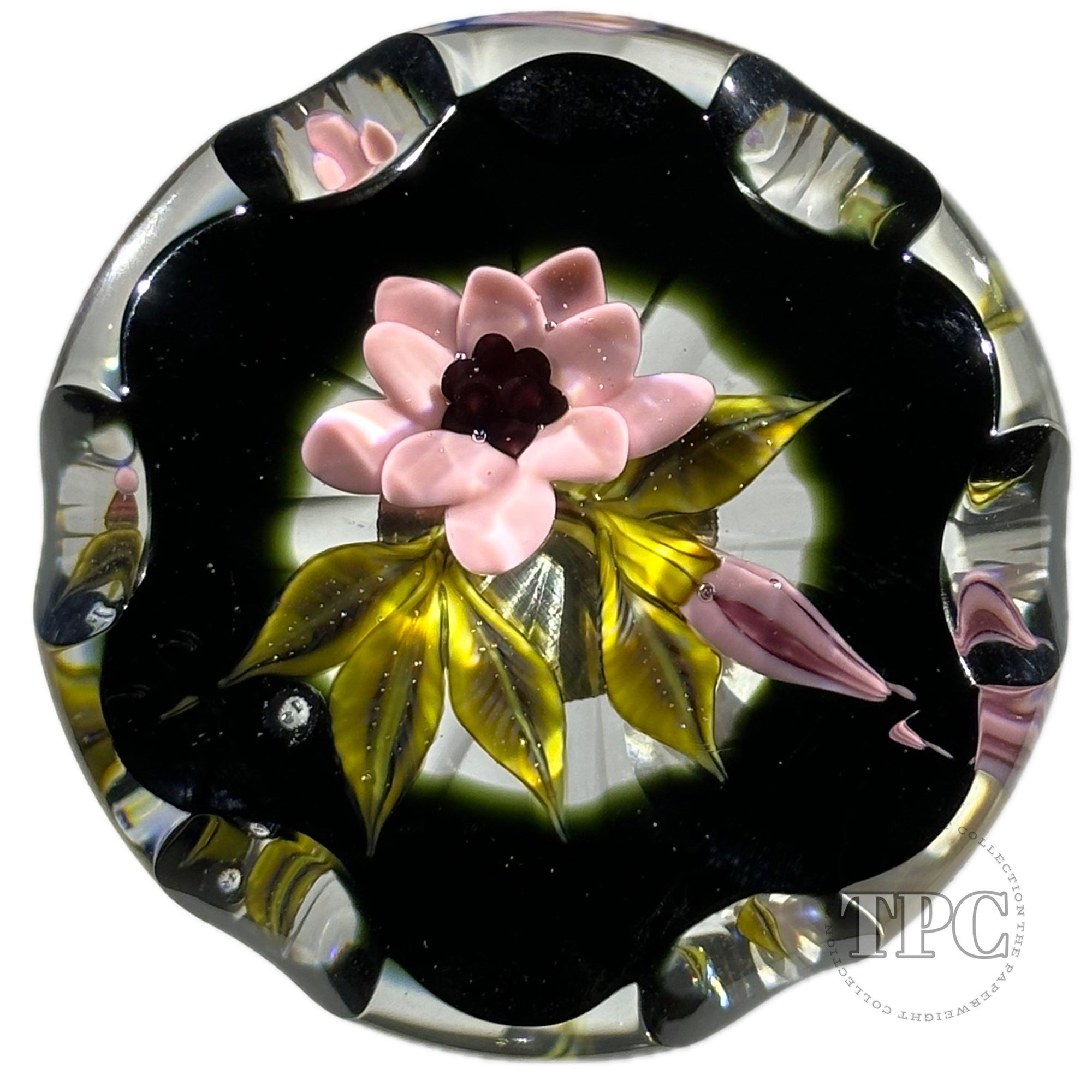 William Manson 2023 Art Glass Paperweight Flamework Mauve Colored Flower Bouquet with Fancy Cut Faceting
