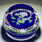 Perthshire Paperweights PP222 Pink Millefiori Posy with Garland on Blue Glass Art Paperweight