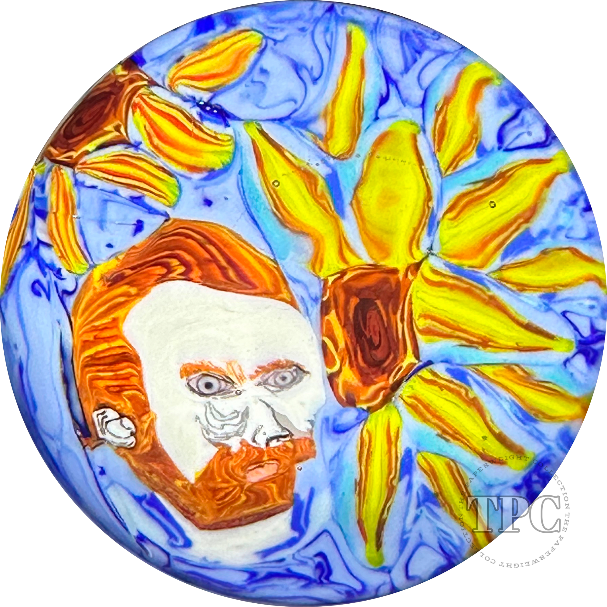 Christina Callahan 2023 Glass Art Paperweight Van Gogh Sunflower Murrine Composition