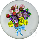 Ken Rosenfeld 2023 Glass Art Paperweight Large Flamework Flower Bouquet Tied with Blue Ribbon