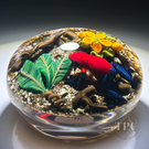 Gordon Smith 1994 Glass Art Paperweight Strawberry Poison Dart Frog with Yellow Tropical Flowers