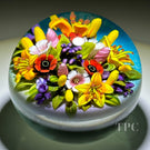 Cathy Richardson 2023 Glass Art Paperweight Flamework Lily & Red Poppy Bouquet 1 of 1