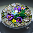 Ken Rosenfeld 1995 Glass Art Paperweight Flamework Wildflowers with Granite Rocks