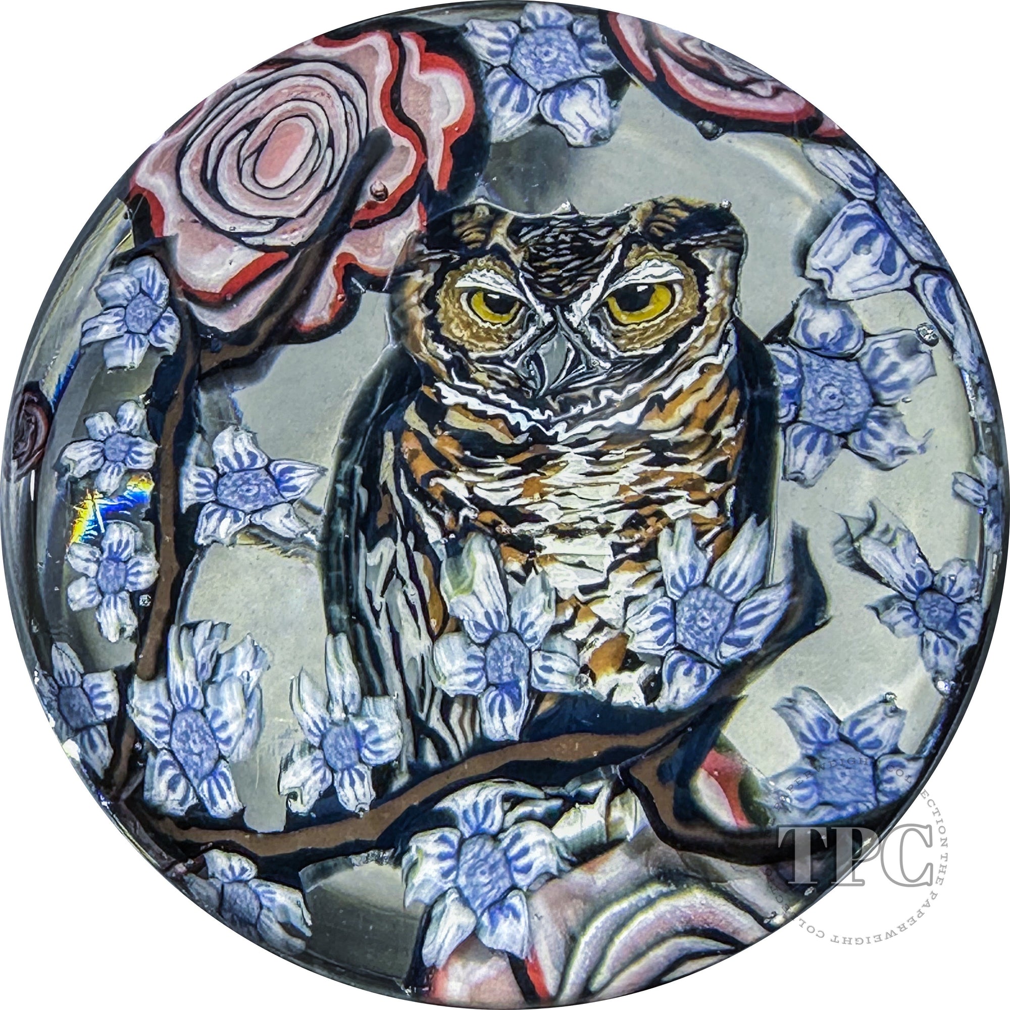 Huge Robert Koch & Stephen Boehme Collab 2023 Glass Art Marble Murrine Owl, Roses & Cherry Blossoms