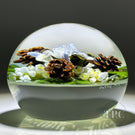 Cathy Richardson 2023 Glass Art Paperweight Flamework Winter White Flower Bouquet with Pine Cones 1 of 1