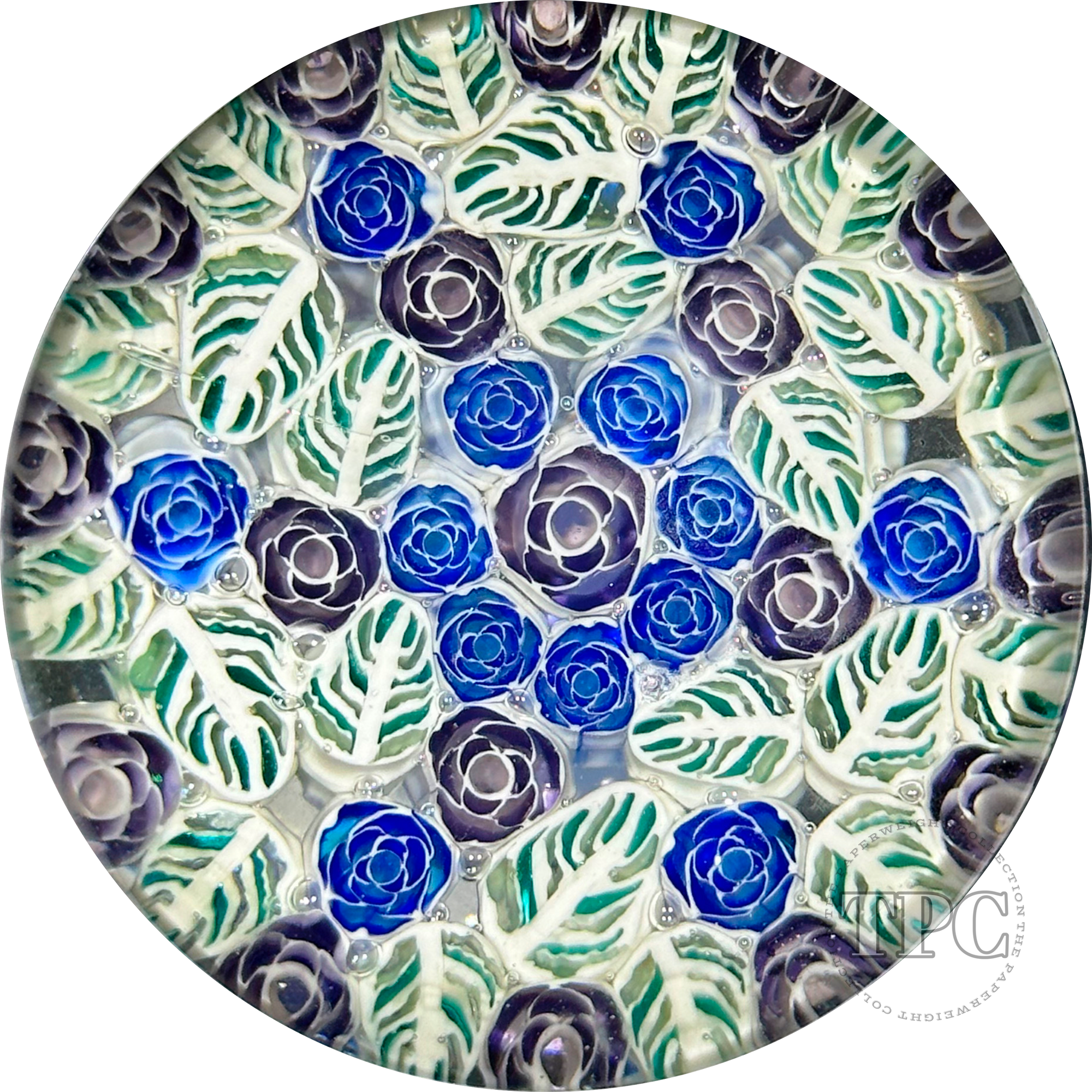 Christina Callahan 2023 Glass Art Paperweight Patterned Stained Glass Style Lace Leaf Murrine and Roses