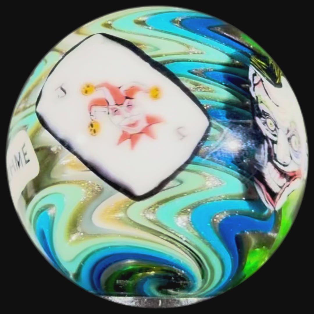 Stephen Boehme 2025 Glass Art Marble w/ Figural Murrine "Jokers"