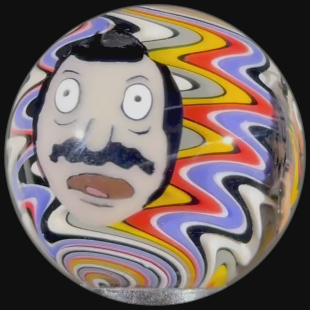 Stephen Boehme 2025 Glass Art Marble w/ Figural Murrine "Bob as a Burger"