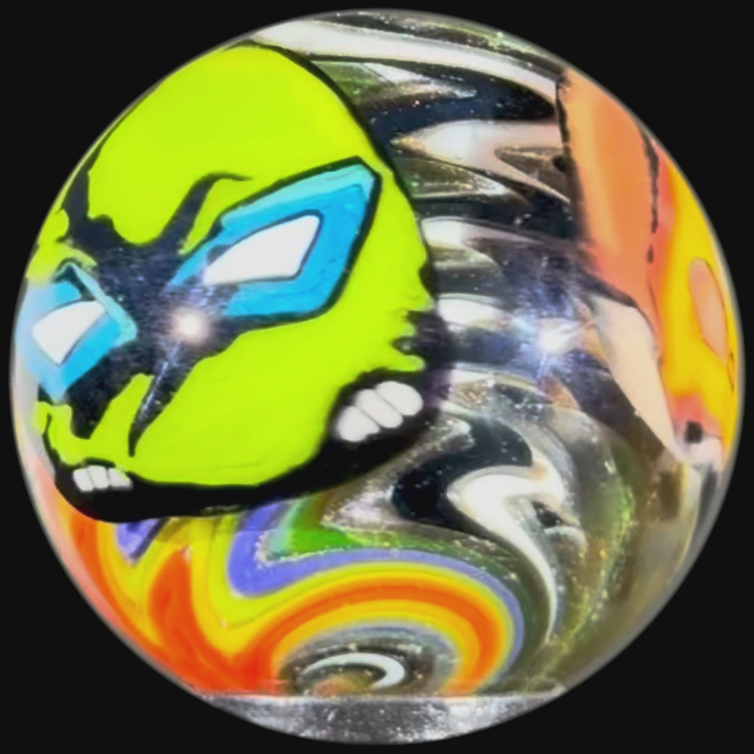 Stephen Boehme 2025 Glass Art Marble w/ Figural Murrine "Leonardo with Pizza"