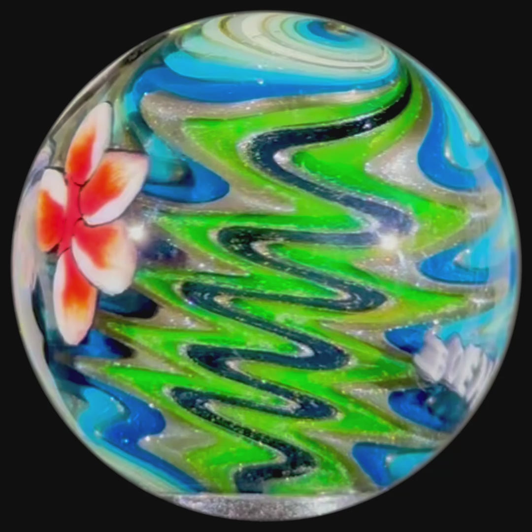 Stephen Boehme 2025 Glass Art Marble w/ Figural Murrine "Panda in Aloha Shirt"