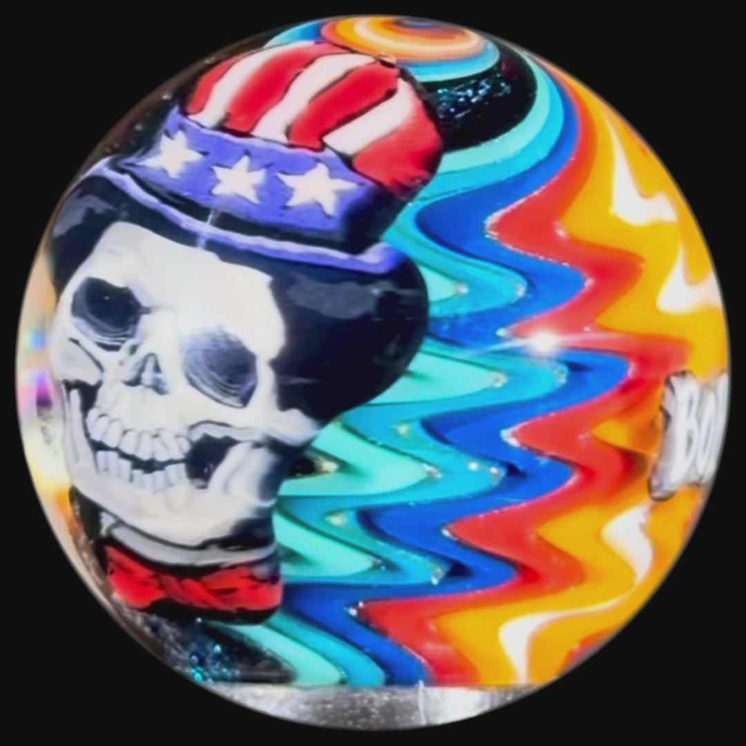 Stephen Boehme 2025 Glass Art Marble w/ Figural Murrine "Uncle Sam Skeleton"