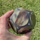 Gary Allison 2026 Glass Art Large Holoscope Green Mottled Green & Purple Stained Glass & Interior Mirrored Complex Polyhedron