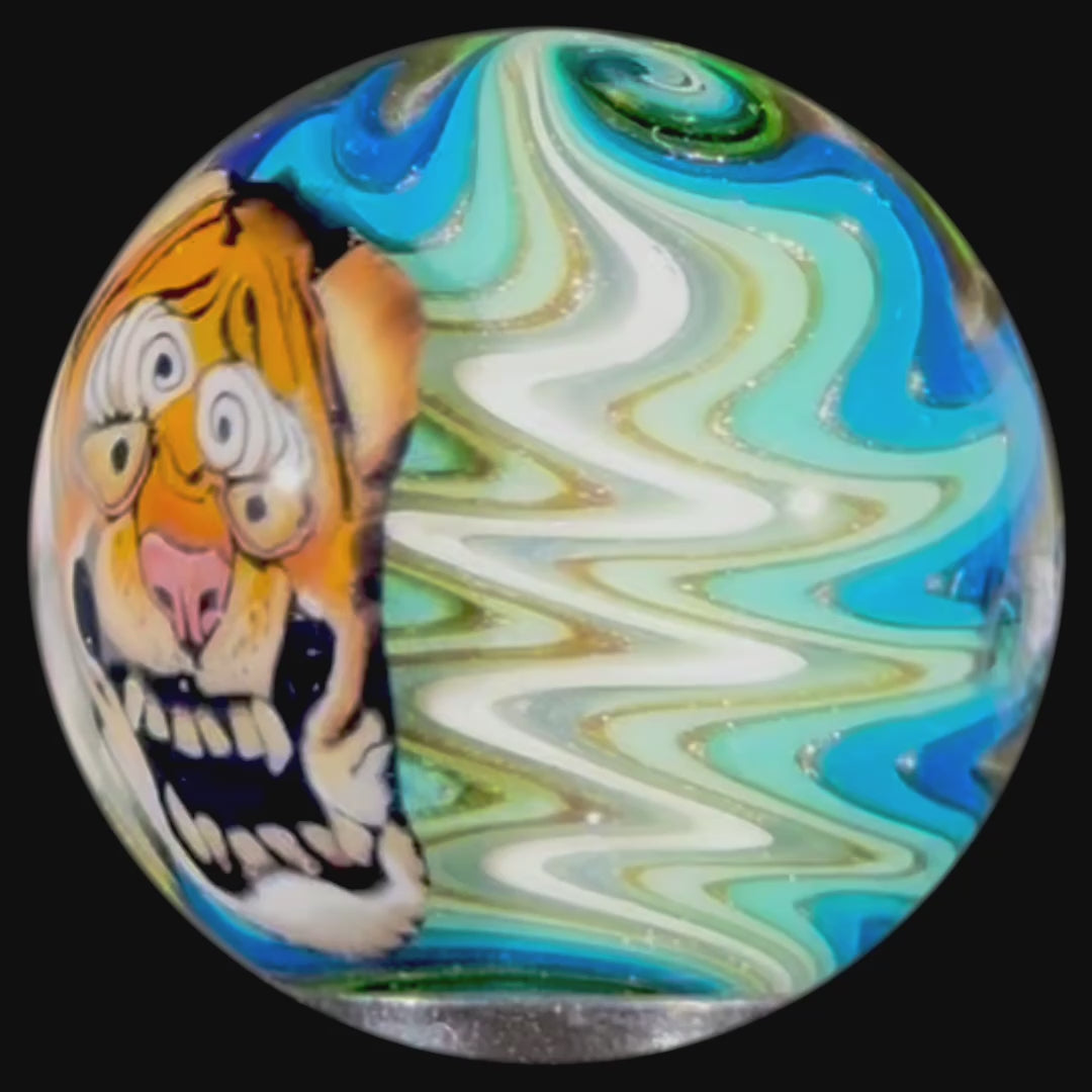 Stephen Boehme 2025 Glass Art Marble w/ Figural Murrine "Tiger"