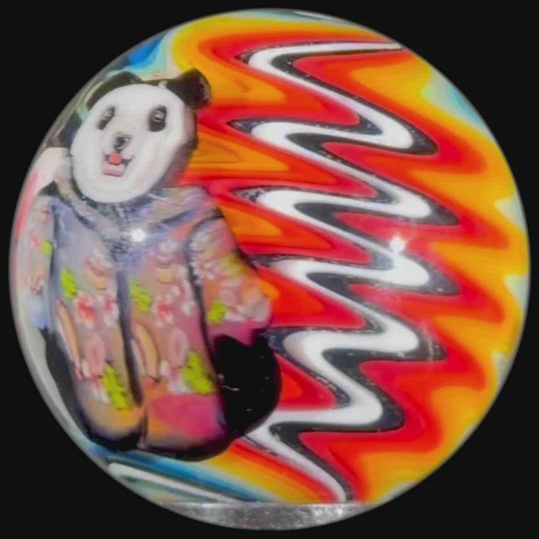 Stephen Boehme 2025 Glass Art Marble w/ Figural Murrine "Panda in Aloha Shirt"