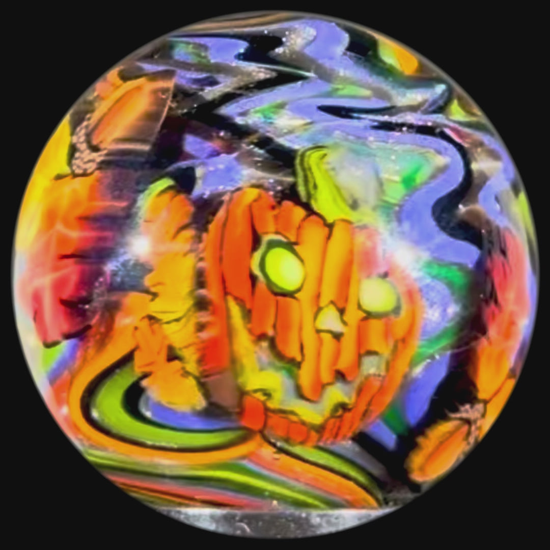 Stephen Boehme 2025 Glass Art Marble w/ Figural Murrine "Jack O-lantern"