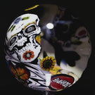 Stephen Boehme 2023 Glass Art Marble Figural Murrine Autumnal Sugar Skull Owl with Orange Leaves