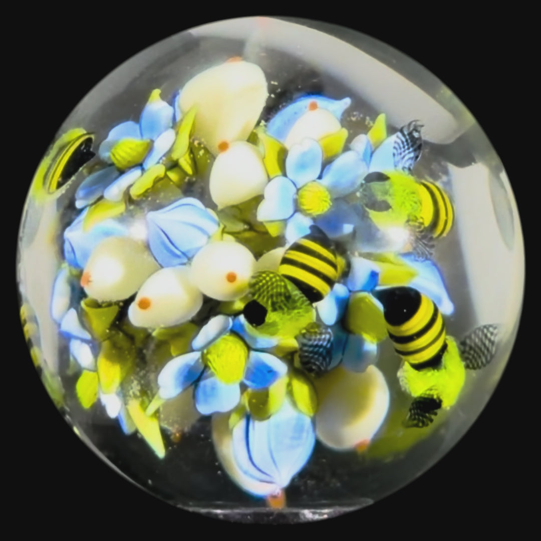 Clinton Smith 2025 Glass Art Marble All Over 360° Flamework Flower Bouquet w/ Bees
