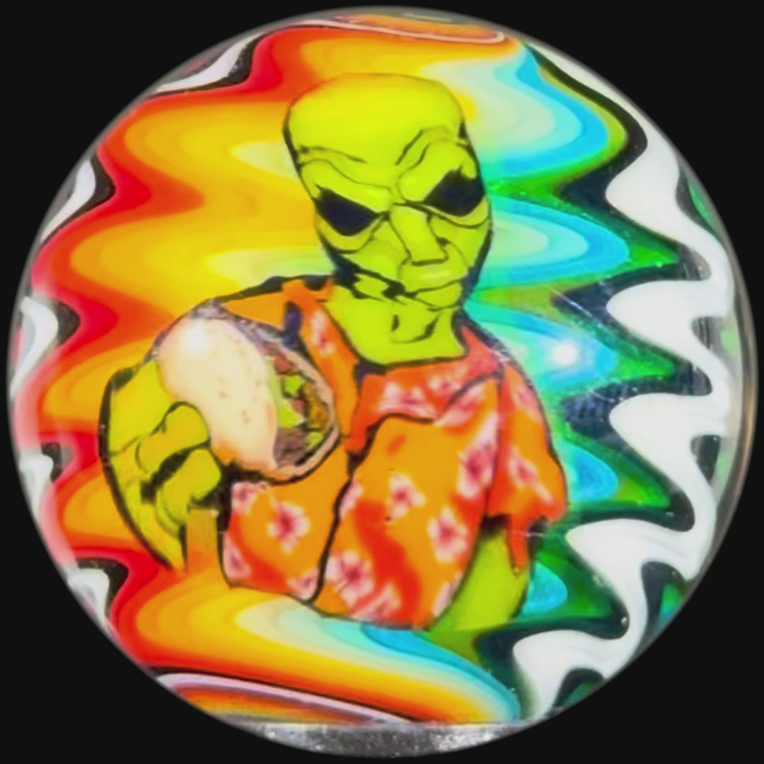 Stephen Boehme 2025 Glass Art Marble w/ Figural Murrine "Alien Tacos"