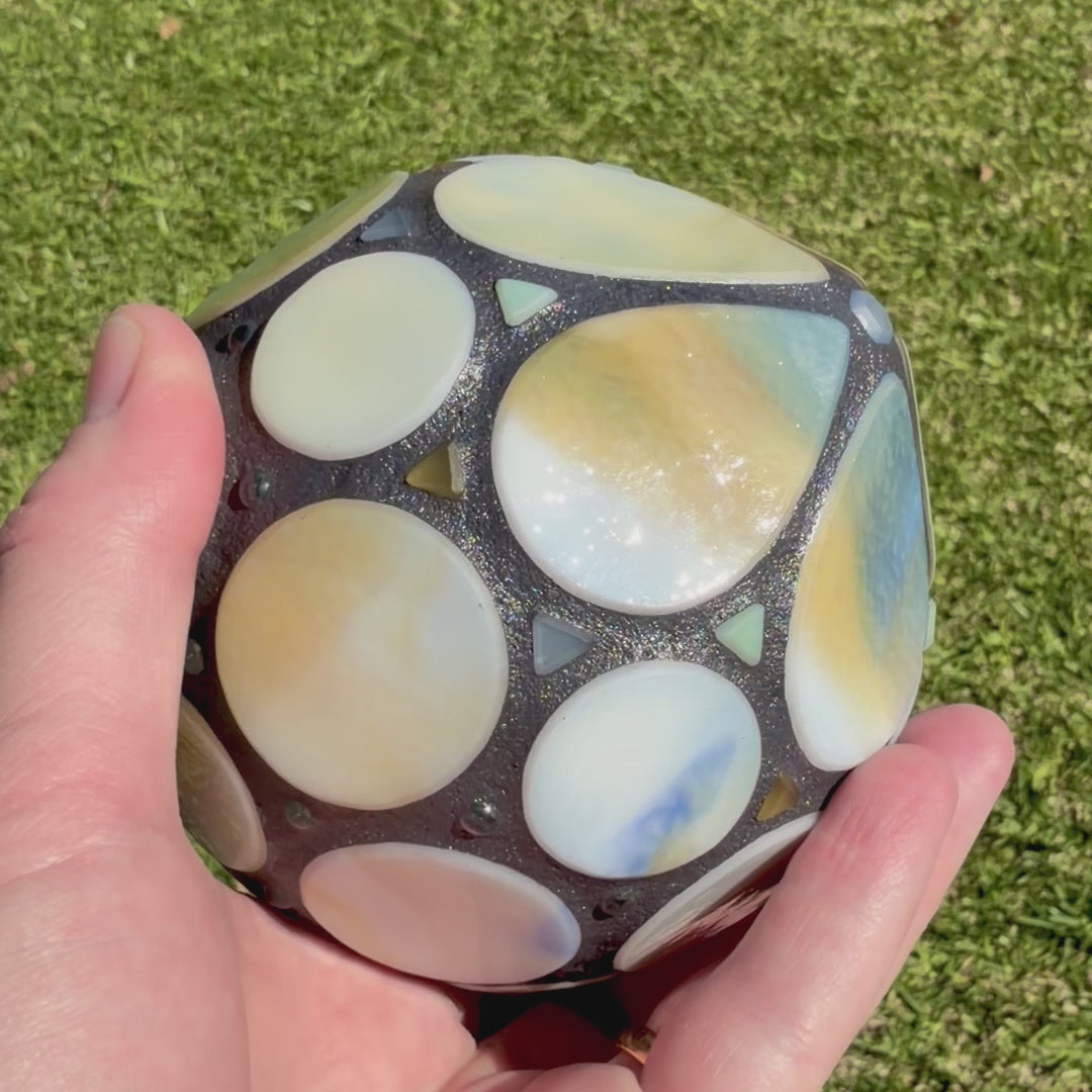 Gary Allison 2025 Glass Art Large Cosmic Egg Holoscope Stained Glass & Interior Mirrored Complex Polyhedron