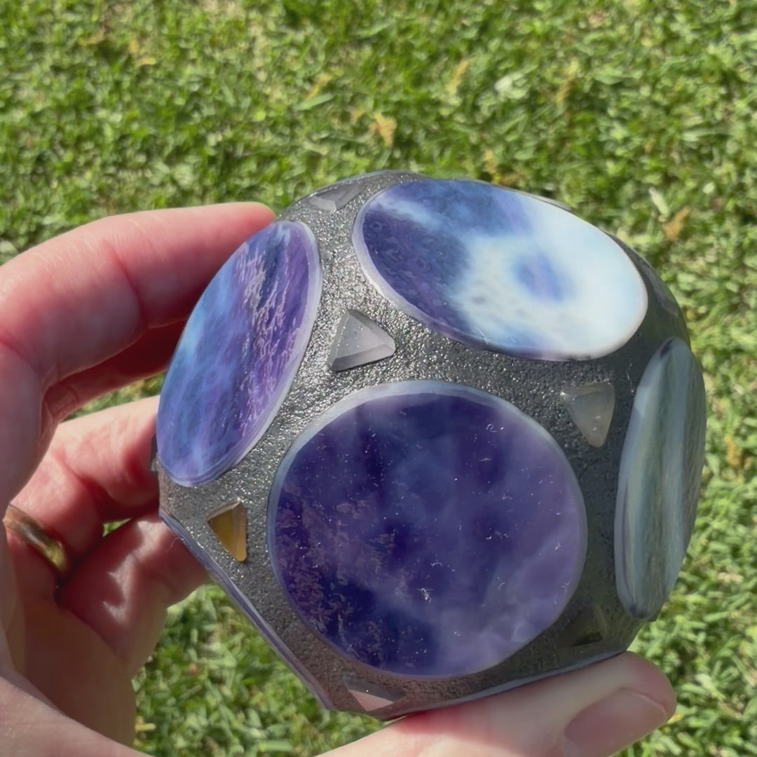 Gary Allison 2026 Glass Art Holoscope Purple Stained Glass & Interior Mirrored Complex Polyhedron