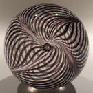 Signed Correia Art Glass Paperweight Black & White Pulled Feather Stripes