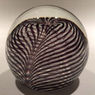 Signed Correia Art Glass Paperweight Black & White Pulled Feather Stripes