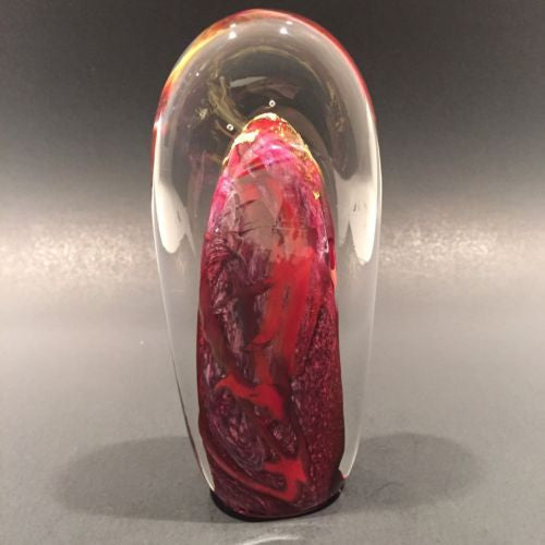 Modern American Signed Studio Art Glass Paperweight Purple Gold Leaf Sculpture