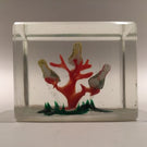 Early 1930s Chinese Art Glass Paperweight Sulphide Birds In A Tree Faceted Block