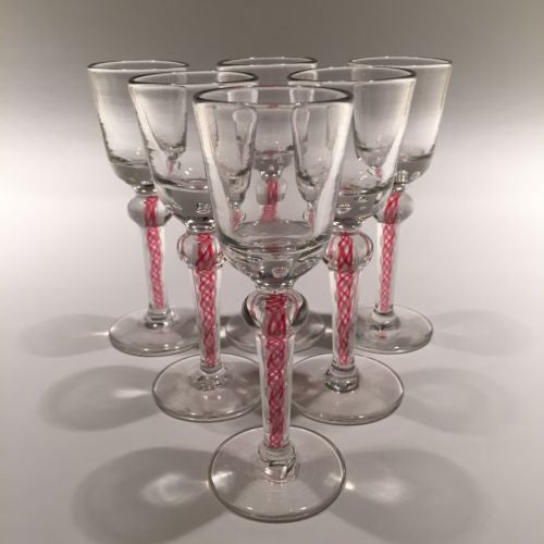 Red Twisted Stem Wine Glasses, Set of 4