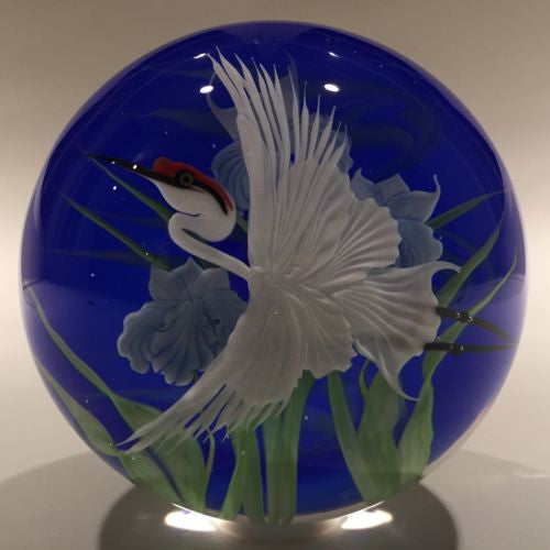 Huge Daniel Salazar Lundberg Studios Art Glass Paperweight Sandhill Crane