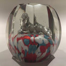 Antique Bohemian Art Glass Paperweight Melon Faceted Lion Sulphide