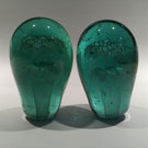 Two Large Antique English Green Bottle Dump Art Glass Paperweights Foil Flowers