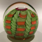 Vintage Murano Art Glass Paperweight Green & Orange Twist Millefiori Crown