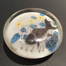 Early Chinese White Ground Art Glass Paperweight Detailed Fish & Lotus