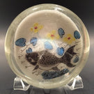 Early Chinese White Ground Art Glass Paperweight Detailed Fish & Lotus