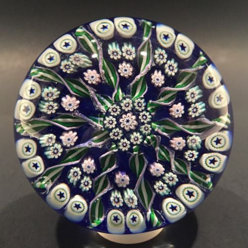 Vintage Perthshire Art Glass Paperweight Radial Millefiori & Twist Blue Ground