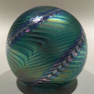 Signed Ornamental Blown Glass OBG Art Glass Paperweight Blue Iridescent Spiral