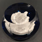 Cristal D'Albert Faceted Art Glass Paperweight "The Moon Astronauts" Sulphide