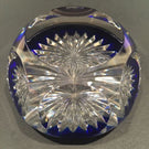 Vintage Baccarat Art Glass Paperweight Multi Faceted Star Cut Cobalt Blue Base